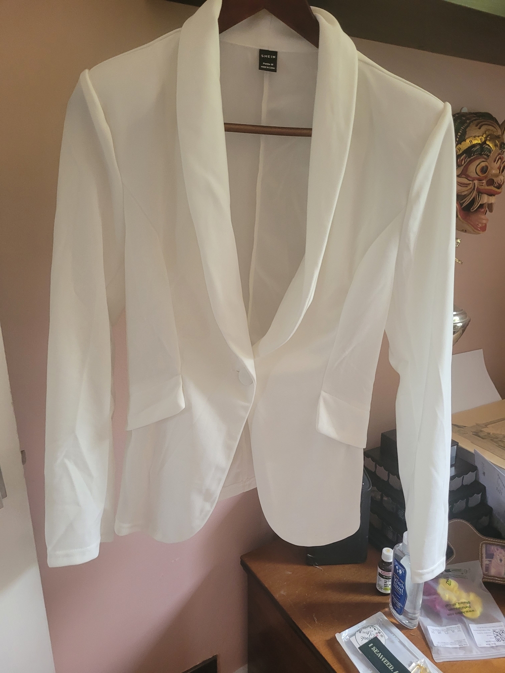 SHEIN White Draped Shawl Collar Blazer Size S Never Been Worn $25.00